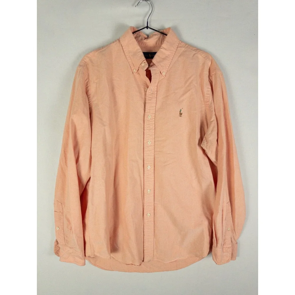 Ralph Lauren Button Down Shirt Mens L Peach Oxford Pony Embroidered Preppy Old M